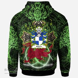 ScotsTee Shop Welsh Moore lords of Crick Monmouthshire Coat of Arms Family Crest Wales Hoodie Wales Dragon with Celtic Cross Hoodie