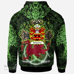 ScotsTee Shop Welsh Waterton of Herefordshire Coat of Arms Family Crest Wales Hoodie Wales Dragon with Celtic Cross Hoodie