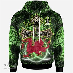 ScotsTee Shop Welsh Llywelyn AB EINION AP CELYNIN Coat of Arms Family Crest Wales Hoodie Wales Dragon with Celtic Cross Hoodie