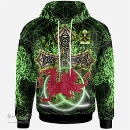 ScotsTee Shop Welsh Wallis or Welsh of Llan wern Monmouthshire Coat of Arms Family Crest Wales Hoodie Wales Dragon with Celtic Cross Hoodie