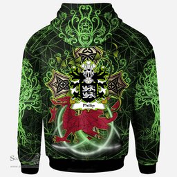 ScotsTee Shop Welsh Philip AB IFOR Coat of Arms Family Crest Wales Hoodie Wales Dragon with Celtic Cross Hoodie