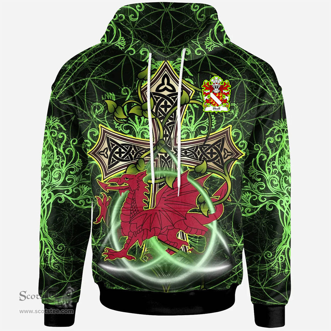 ScotsTee Shop Welsh Skull of Breconshire Coat of Arms Family Crest Wales Hoodie Wales Dragon with Celtic Cross Hoodie
