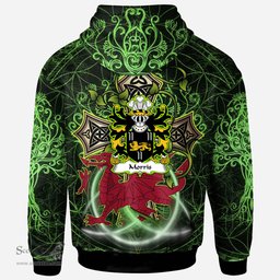 ScotsTee Shop Welsh Morris of Cardiganshire Coat of Arms Family Crest Wales Hoodie Wales Dragon with Celtic Cross Hoodie