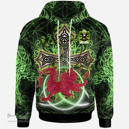 ScotsTee Shop Welsh Morris of Cardiganshire Coat of Arms Family Crest Wales Hoodie Wales Dragon with Celtic Cross Hoodie