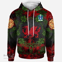 ScotsTee Shop Welsh Blaidd Y Blaidd Rhudd or Gest Coat of Arms Family Crest Wales Hoodie Welsh Dragon with Leaf Vines