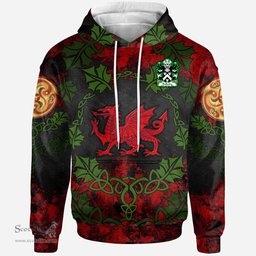 ScotsTee Shop Welsh Bulkeley of Anglesey Coat of Arms Family Crest Wales Hoodie Welsh Dragon with Leaf Vines