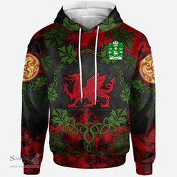 ScotsTee Shop Welsh Bleddyn AP MAENYRCH Coat of Arms Family Crest Wales Hoodie Welsh Dragon with Leaf Vines