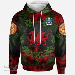 ScotsTee Shop Welsh Madog AP RHYS Coat of Arms Family Crest Wales Hoodie Welsh Dragon with Leaf Vines