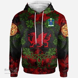 ScotsTee Shop Welsh Thomas AP DAFYDD AP GRUFFUDD Coat of Arms Family Crest Wales Hoodie Welsh Dragon with Leaf Vines