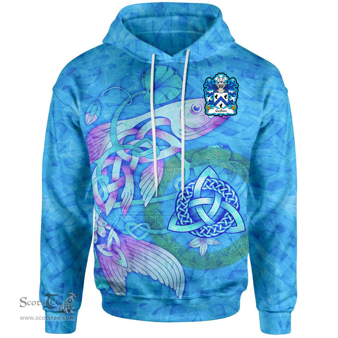 ScotsTee Shop Welsh Gethin a soldier in Normandy in 1430s Coat of Arms Family Crest Wales Hoodie Celtic Fish With Triquetra Hoodie