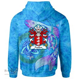 ScotsTee Shop Welsh Foulkes of Ereifiad Denbighshire Coat of Arms Family Crest Wales Hoodie Celtic Fish With Triquetra Hoodie