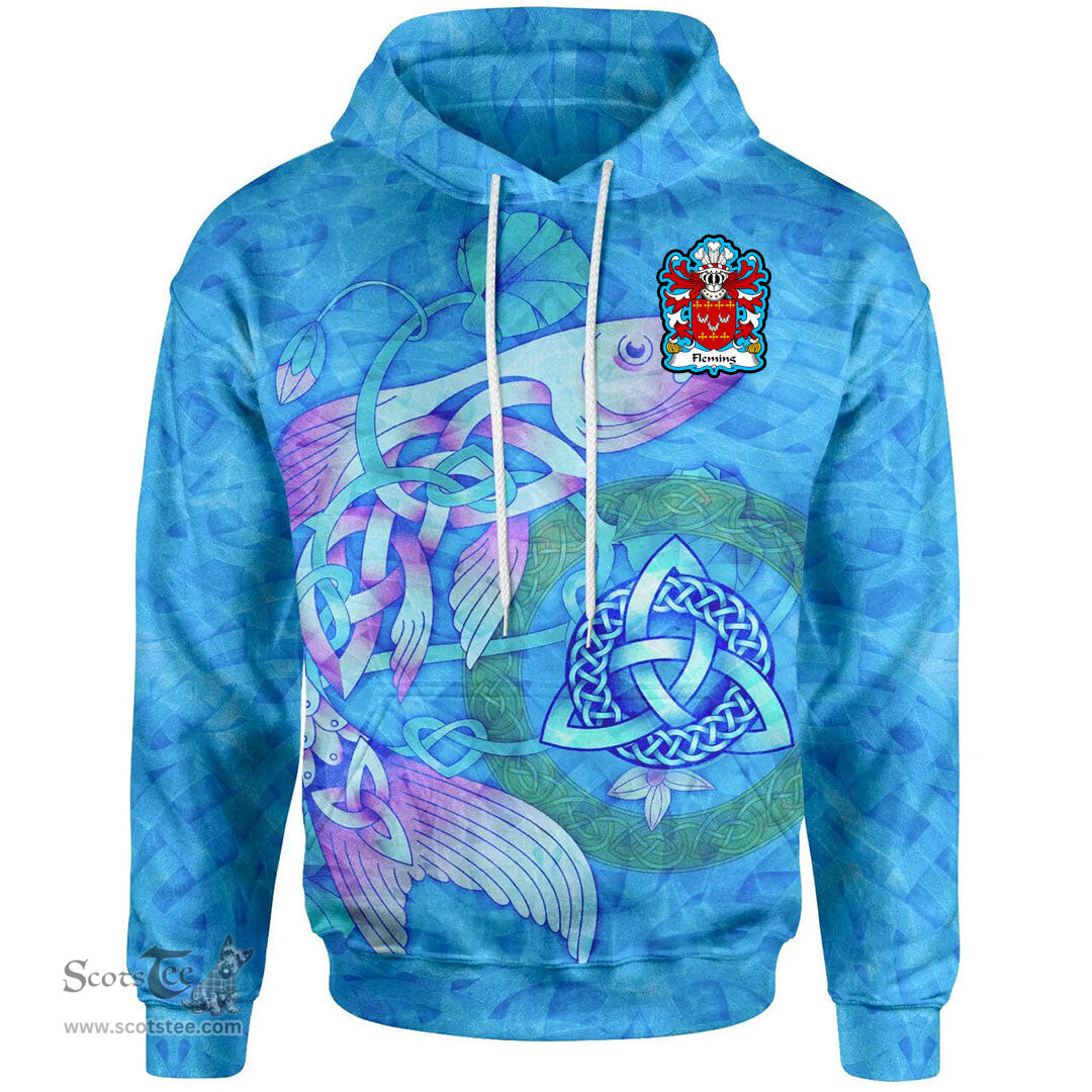ScotsTee Shop Welsh Fleming of Flimston Glamorgan Coat of Arms Family Crest Wales Hoodie Celtic Fish With Triquetra Hoodie