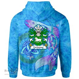 ScotsTee Shop Welsh Corineous Duke of Cornwall Companion of Brutus Coat of Arms Family Crest Wales Hoodie Celtic Fish With Triquetra Hoodie