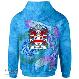 ScotsTee Shop Welsh Franklin of Gower Coat of Arms Family Crest Wales Hoodie Celtic Fish With Triquetra Hoodie