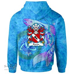 ScotsTee Shop Welsh Davies Robert of Gwysanau Flint Coat of Arms Family Crest Wales Hoodie Celtic Fish With Triquetra Hoodie