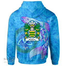 ScotsTee Shop Welsh Hoskins of Monmouthshire Coat of Arms Family Crest Wales Hoodie Celtic Fish With Triquetra Hoodie