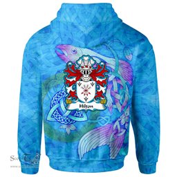 ScotsTee Shop Welsh Hilton of Denbighshire Coat of Arms Family Crest Wales Hoodie Celtic Fish With Triquetra Hoodie