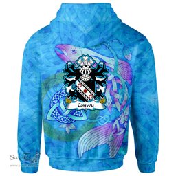ScotsTee Shop Welsh Conwy of Bodrhyddan Flint Coat of Arms Family Crest Wales Hoodie Celtic Fish With Triquetra Hoodie