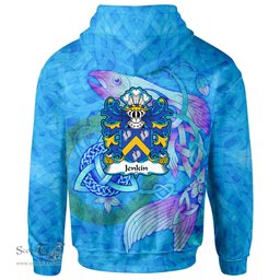ScotsTee Shop Welsh Jenkin AP DAFYDD or JENKIN FYCHAN Coat of Arms Family Crest Wales Hoodie Celtic Fish With Triquetra Hoodie