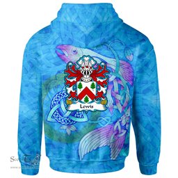 ScotsTee Shop Welsh Lewis of Abergavenny Monmouthshire Coat of Arms Family Crest Wales Hoodie Celtic Fish With Triquetra Hoodie