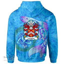 ScotsTee Shop Welsh Langton Sir William of Henllys Gower Coat of Arms Family Crest Wales Hoodie Celtic Fish With Triquetra Hoodie