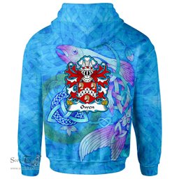 ScotsTee Shop Welsh Owen of Caernarfonshire Coat of Arms Family Crest Wales Hoodie Celtic Fish With Triquetra Hoodie