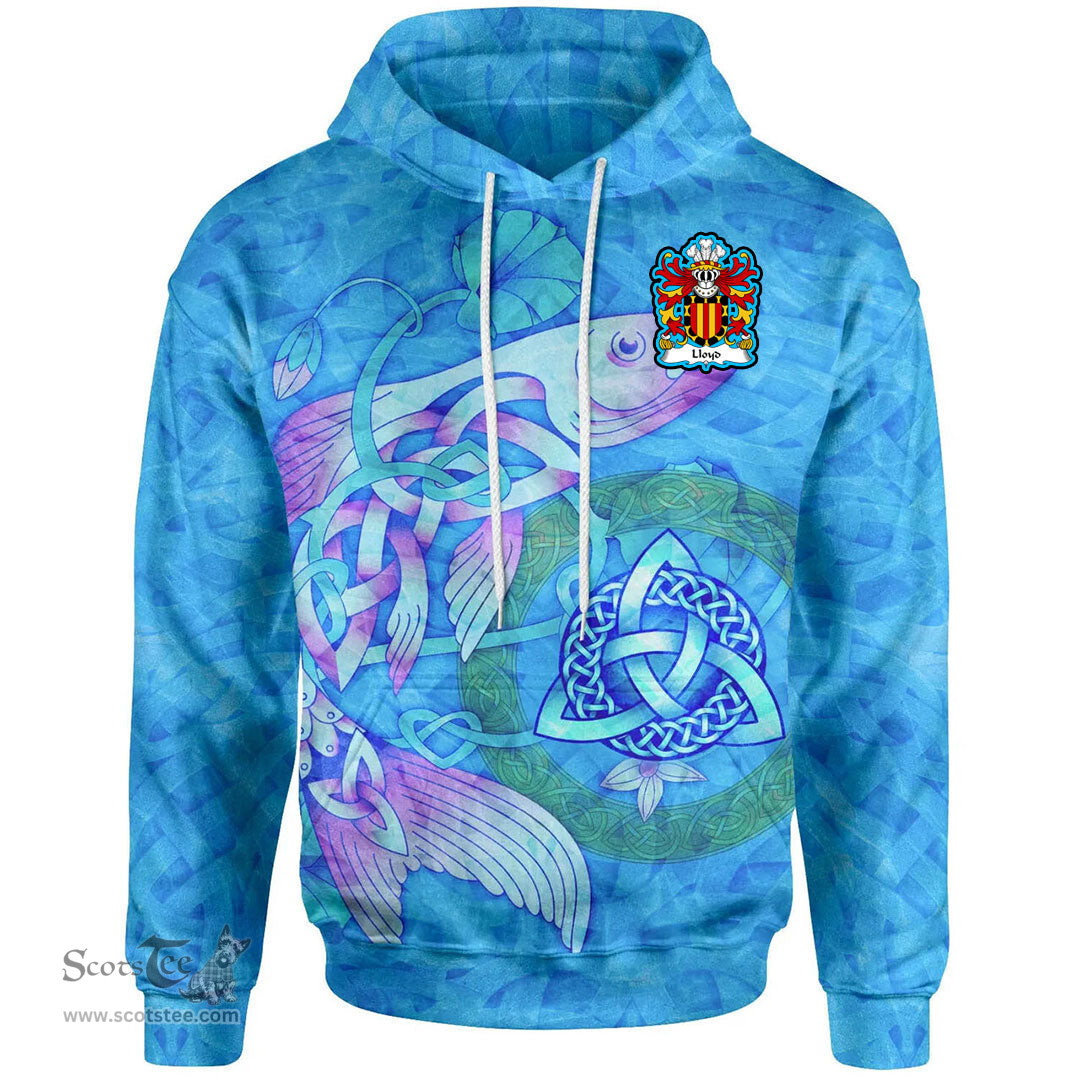 ScotsTee Shop Welsh Lloyd of Bodiris Denbighshire Coat of Arms Family Crest Wales Hoodie Celtic Fish With Triquetra Hoodie