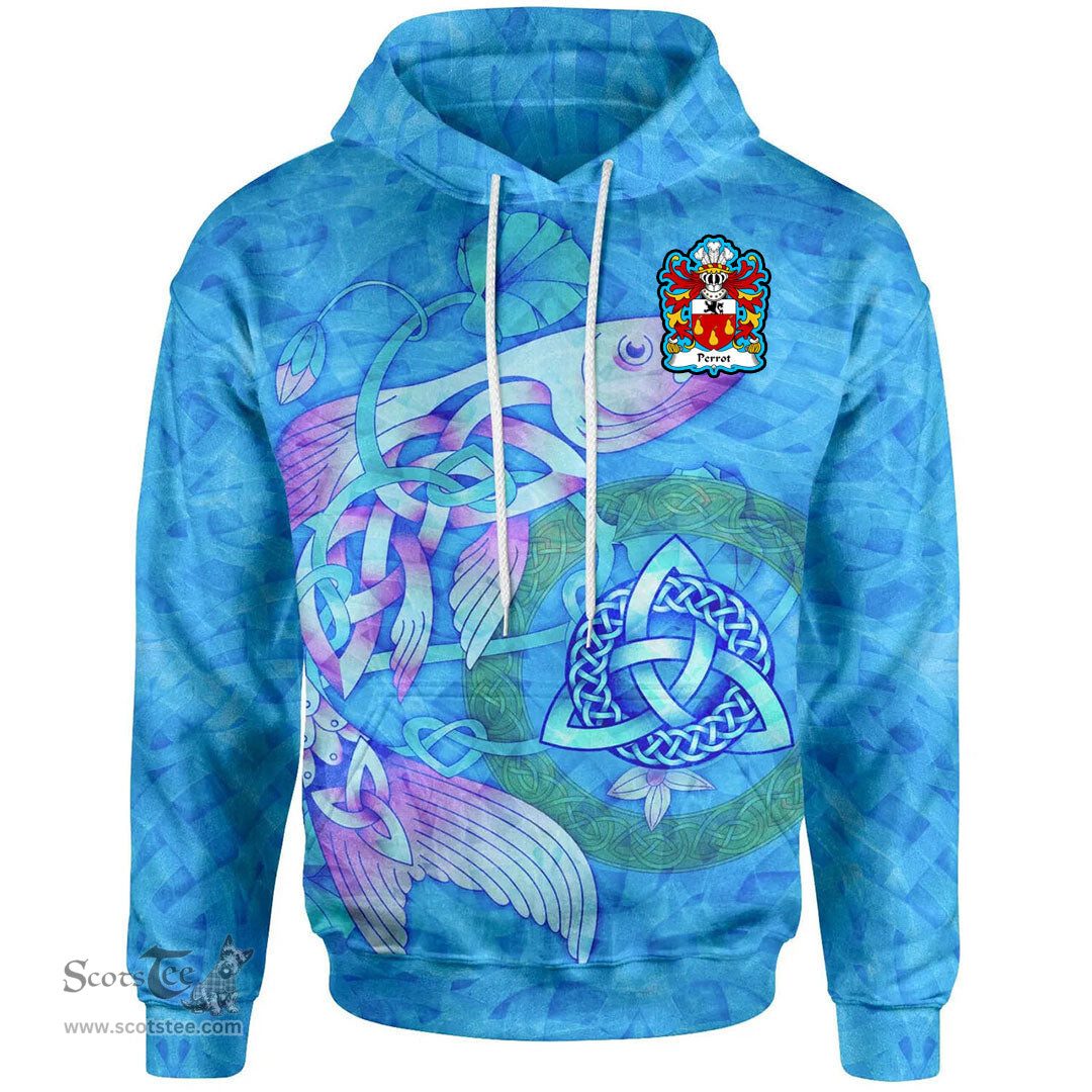 ScotsTee Shop Welsh Perrot of Haroldston Pembrokeshire Coat of Arms Family Crest Wales Hoodie Celtic Fish With Triquetra Hoodie