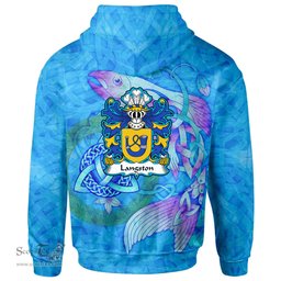 ScotsTee Shop Welsh Langston of Langiston Monmouthshire Coat of Arms Family Crest Wales Hoodie Celtic Fish With Triquetra Hoodie