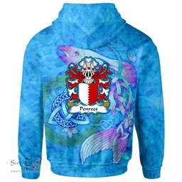ScotsTee Shop Welsh Penrees or Penrice of Penrice Gower Coat of Arms Family Crest Wales Hoodie Celtic Fish With Triquetra Hoodie