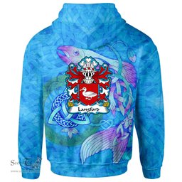 ScotsTee Shop Welsh Langford of Allington Gresford Denbighshire Coat of Arms Family Crest Wales Hoodie Celtic Fish With Triquetra Hoodie