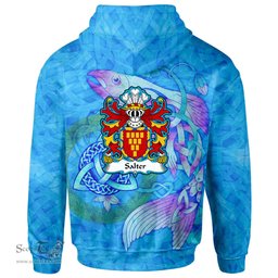 ScotsTee Shop Welsh Salter of Oswestry Shropshire Coat of Arms Family Crest Wales Hoodie Celtic Fish With Triquetra Hoodie