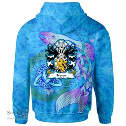 ScotsTee Shop Welsh Trevor or TUDOR TREFOR Coat of Arms Family Crest Wales Hoodie Celtic Fish With Triquetra Hoodie