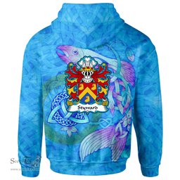 ScotsTee Shop Welsh Styward of Denbighshire Coat of Arms Family Crest Wales Hoodie Celtic Fish With Triquetra Hoodie