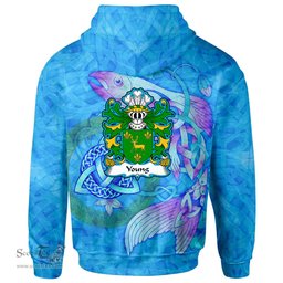ScotsTee Shop Welsh Young of Tredrysi Pembrokeshire Coat of Arms Family Crest Wales Hoodie Celtic Fish With Triquetra Hoodie