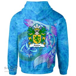 ScotsTee Shop Welsh Sutton of Haverfordwest Pembrokeshire Coat of Arms Family Crest Wales Hoodie Celtic Fish With Triquetra Hoodie