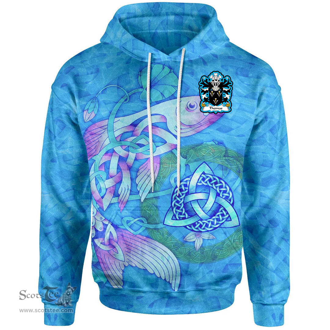 ScotsTee Shop Welsh Thomas of Monmouthshire Coat of Arms Family Crest Wales Hoodie Celtic Fish With Triquetra Hoodie