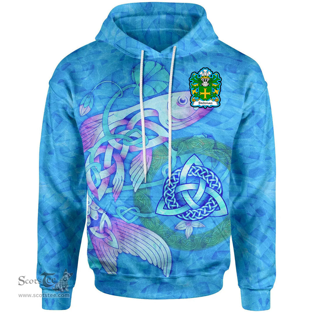 ScotsTee Shop Welsh Stedman of Cardiganshire Coat of Arms Family Crest Wales Hoodie Celtic Fish With Triquetra Hoodie
