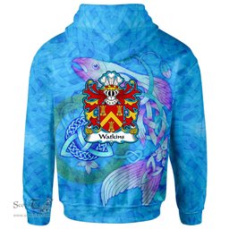 ScotsTee Shop Welsh Watkins of Pembrokeshire Coat of Arms Family Crest Wales Hoodie Celtic Fish With Triquetra Hoodie