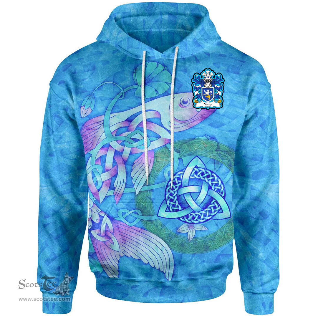 ScotsTee Shop Welsh Ynyr AP CADFARCH Coat of Arms Family Crest Wales Hoodie Celtic Fish With Triquetra Hoodie