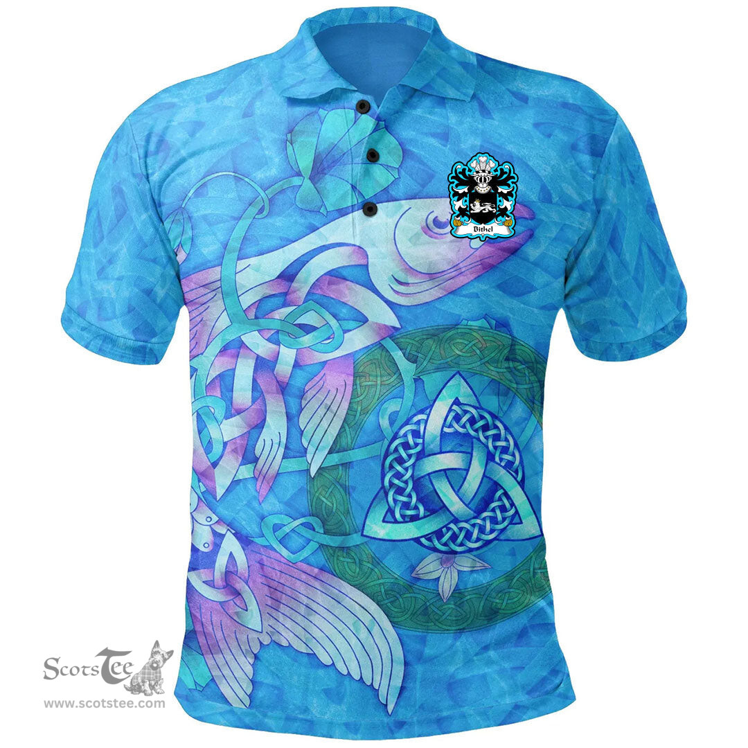 ScotsTee Shop Welsh Bithel Coat of Arms Family Crest Wales Polo Shirt Celtic Fish With Triquetra Polo Shirt