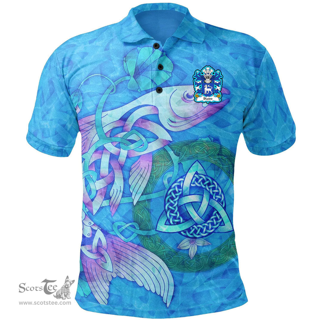 ScotsTee Shop Welsh Blaidd Y Blaidd Rhudd or Gest Coat of Arms Family Crest Wales Polo Shirt Celtic Fish With Triquetra Polo Shirt