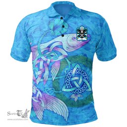 ScotsTee Shop Welsh Giles Glamorgan formerly Juel or Joel Coat of Arms Family Crest Wales Polo Shirt Celtic Fish With Triquetra Polo Shirt