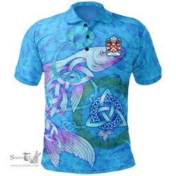 ScotsTee Shop Welsh Lewys of Bodedern Llifon Anglesey Coat of Arms Family Crest Wales Polo Shirt Celtic Fish With Triquetra Polo Shirt