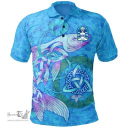 ScotsTee Shop Welsh Lewys AP RHYS AP HYWEL AP GRUFFUDD Coat of Arms Family Crest Wales Polo Shirt Celtic Fish With Triquetra Polo Shirt