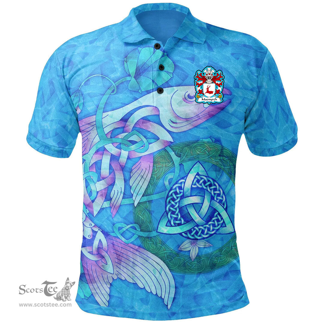 ScotsTee Shop Welsh Maenyrch lord of Brecon Coat of Arms Family Crest Wales Polo Shirt Celtic Fish With Triquetra Polo Shirt