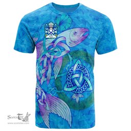 ScotsTee Shop Welsh Hooks of Conwy Caernarfonshire Coat of Arms Family Crest Wales T Shirt Celtic Fish With Triquetra T Shirt