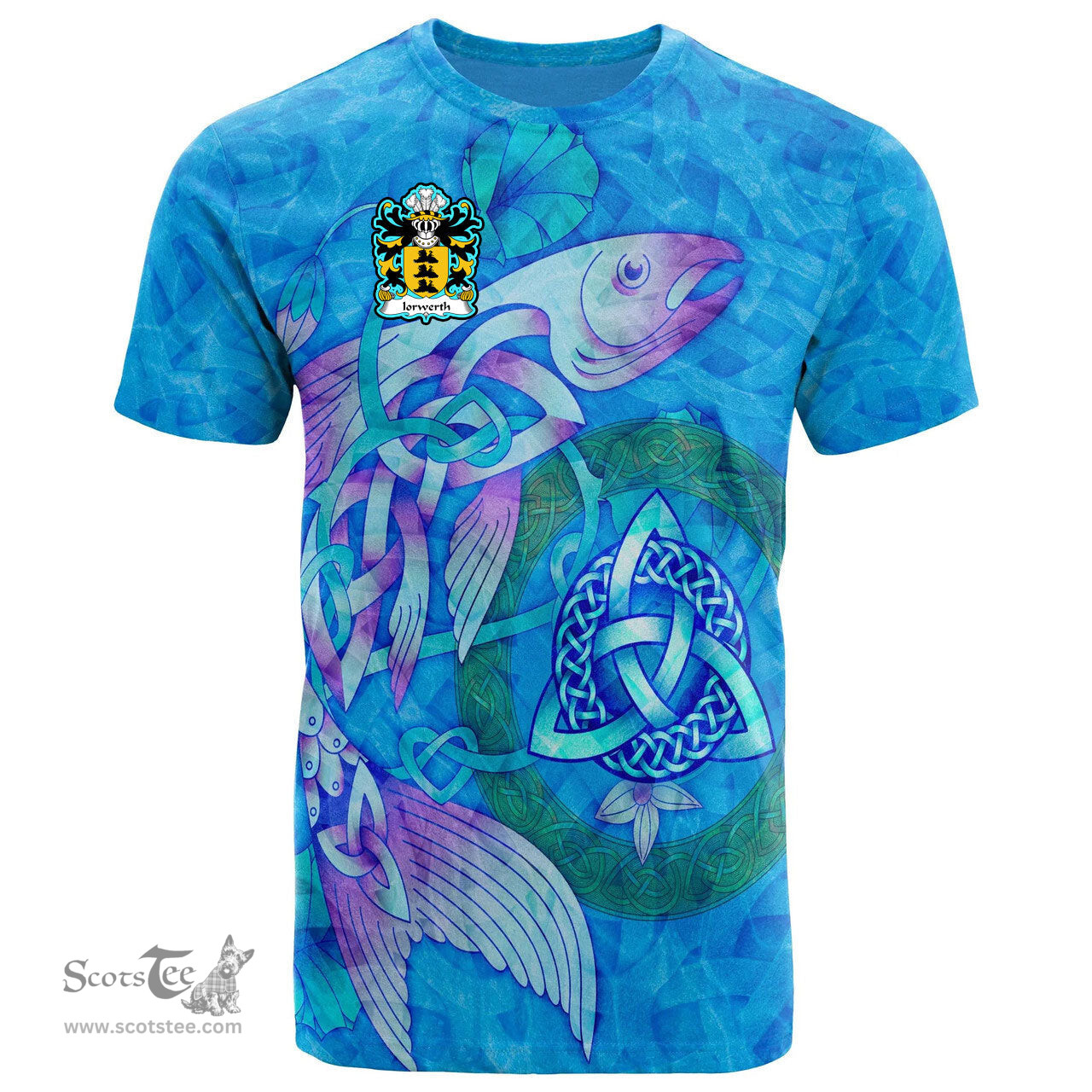 ScotsTee Shop Welsh Iorwerth SAIS Coat of Arms Family Crest Wales T Shirt Celtic Fish With Triquetra T Shirt