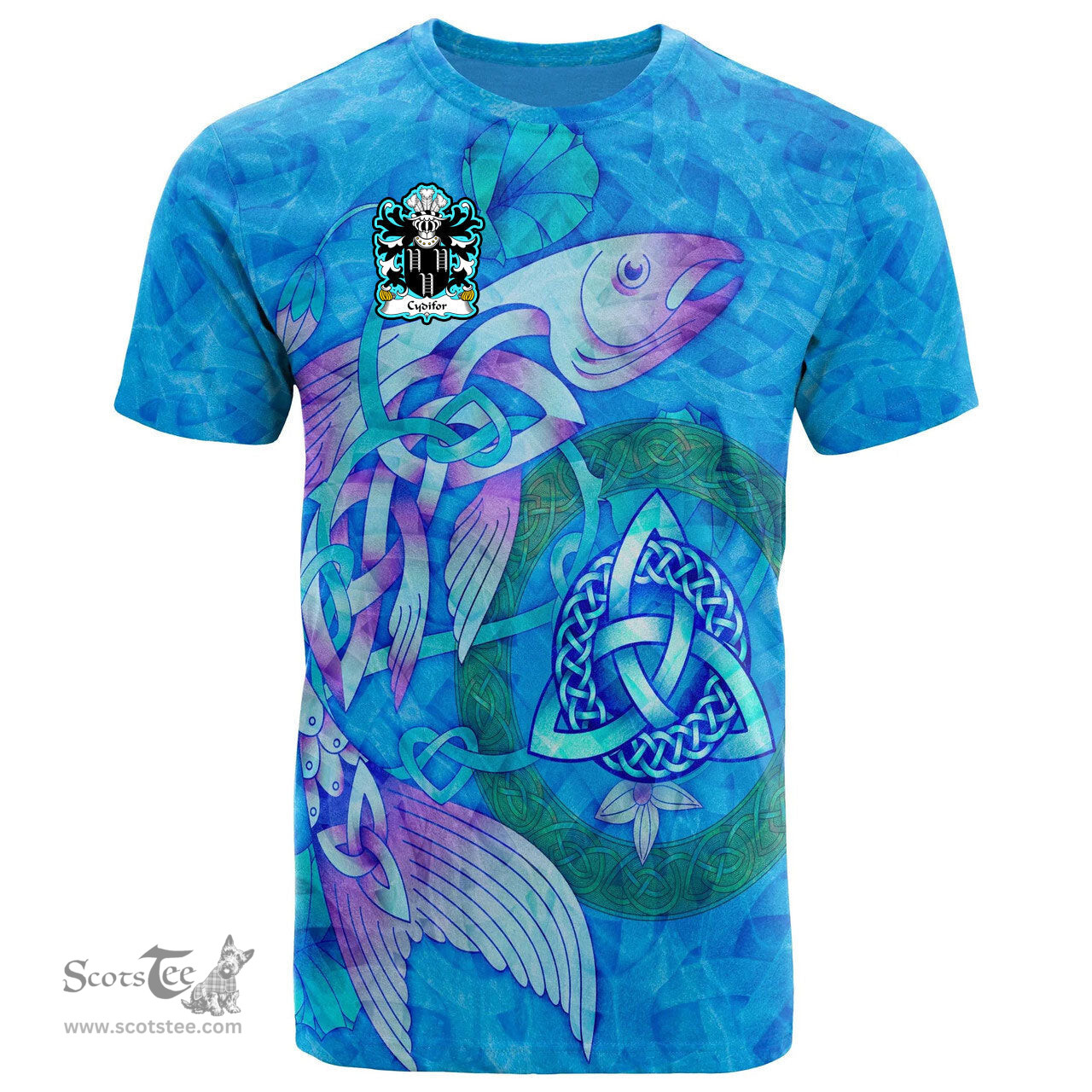 ScotsTee Shop Welsh Cydifor AP DINAWAL Coat of Arms Family Crest Wales T Shirt Celtic Fish With Triquetra T Shirt