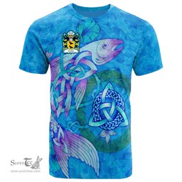 ScotsTee Shop Welsh Corbet of Cawrse Montgomeryshire Coat of Arms Family Crest Wales T Shirt Celtic Fish With Triquetra T Shirt